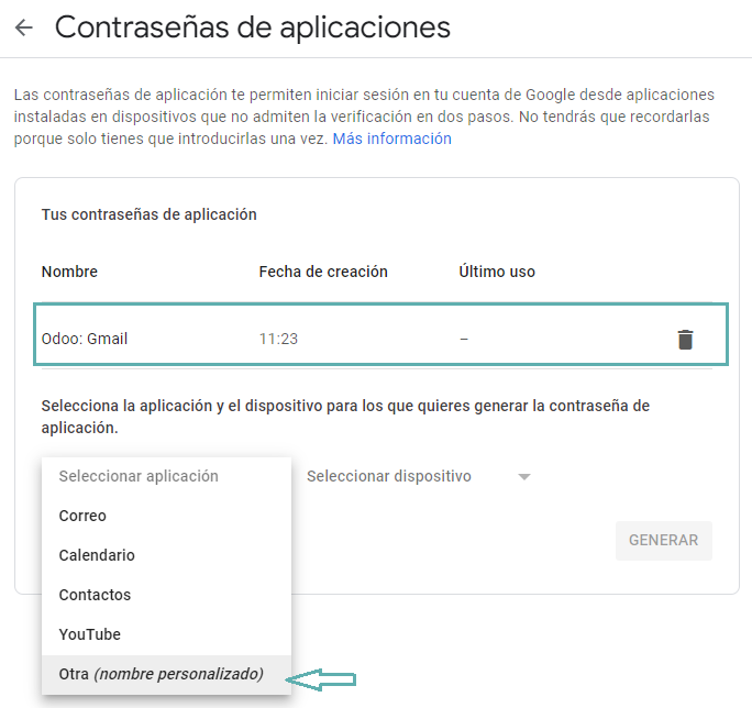 Contraseñas de aplicaciones Gmail Crear contraseñas de aplicaciones en Gmail